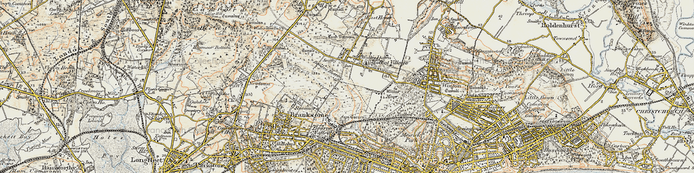 Old map of Bourne Valley in 1899-1909