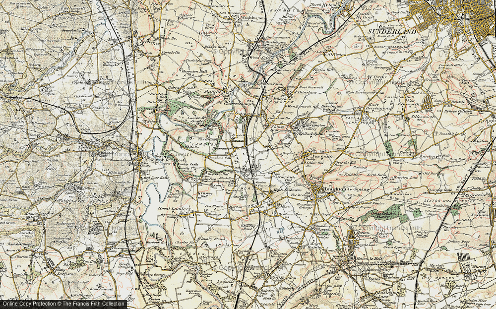 Old Map of Historic Map covering Bowes Ho in 1901-1904