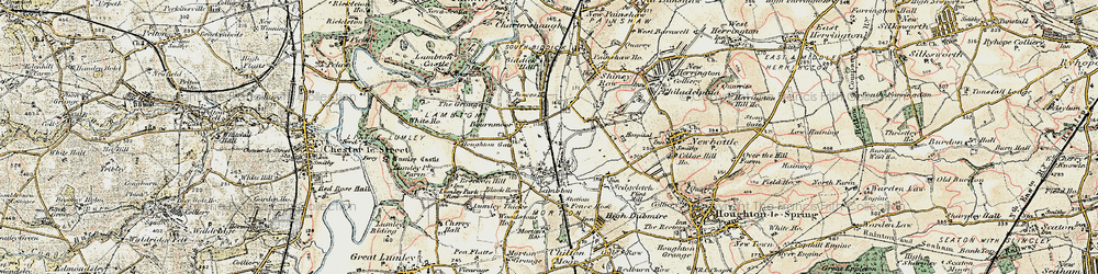 Old map of Bournmoor in 1901-1904