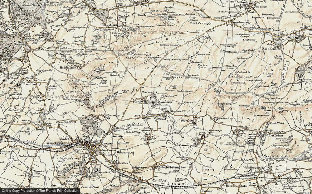 Old Map of Historic Map covering Bishop's Canning Down in 1898-1899