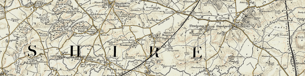 Old map of Bourton on Dunsmore in 1901-1902