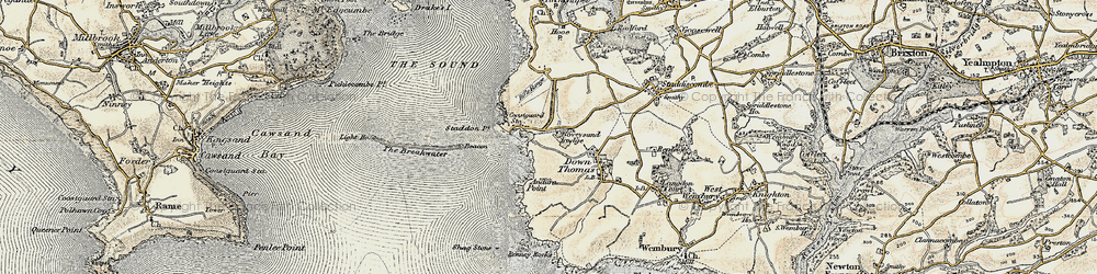 Old map of Bovisand Bay in 1899-1900