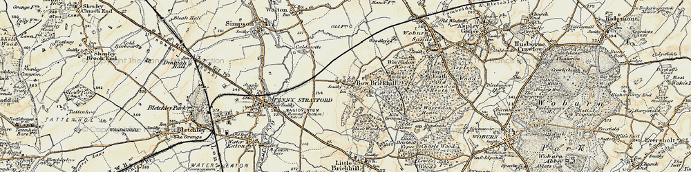 Old map of Bow Brickhill in 1898-1901