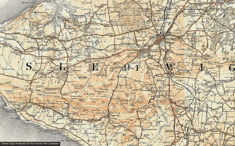 Old Map of Historic Map covering Bowcombe Down in 1899-1909