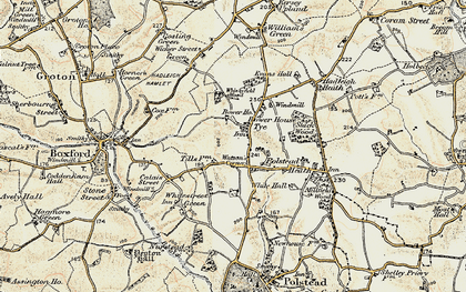 Old map of Bower House Tye in 1898-1901