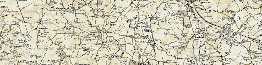 Old map of Bower House Tye in 1898-1901
