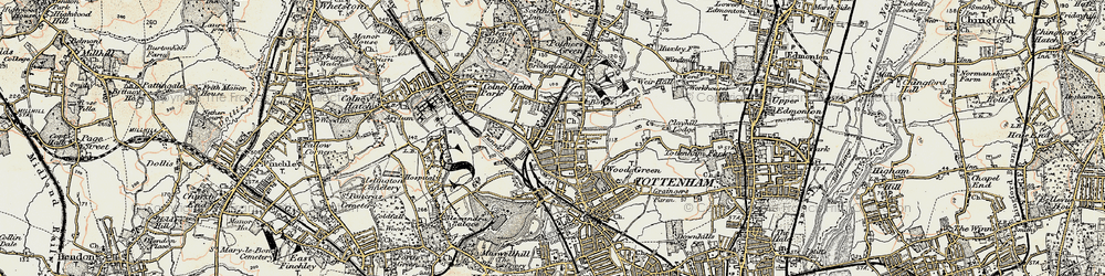 Old map of Broomfield Park in 1897-1898