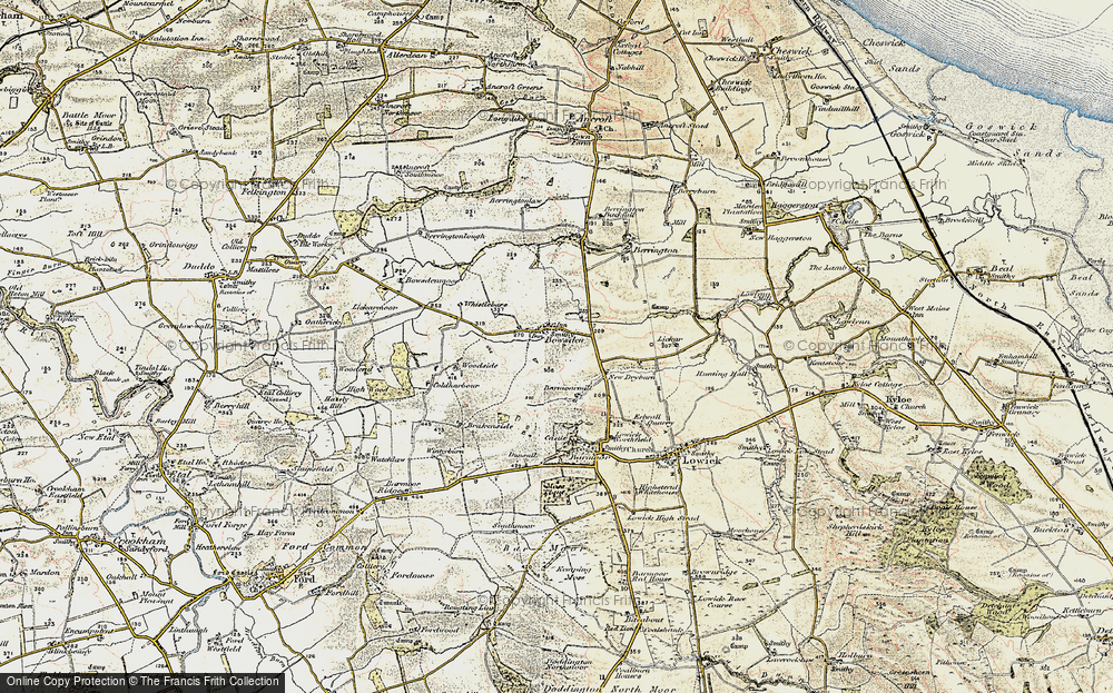 Old Map of Historic Map covering Berrington Burn in 1901-1903