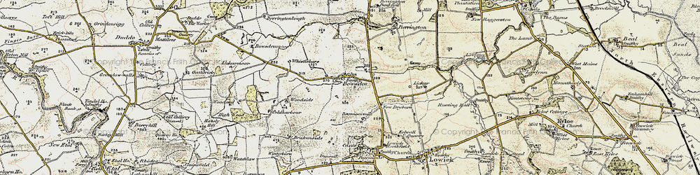 Old map of Berrington Burn in 1901-1903
