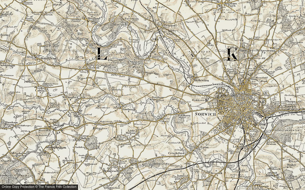 Old Map of Bowthorpe, 1901-1902 in 1901-1902