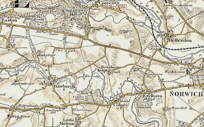 Old map of Bowthorpe in 1901-1902