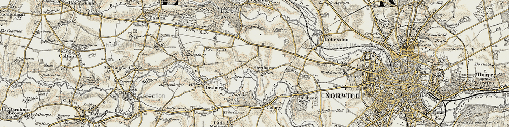 Old map of Bowthorpe in 1901-1902