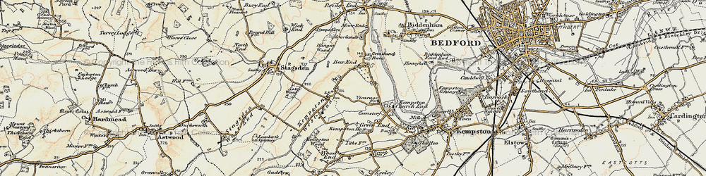 Old map of Box End in 1898-1901