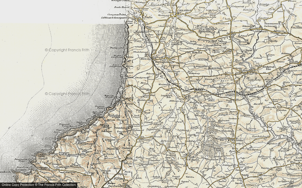 Old Map of Historic Map covering Langford Hele in 1900