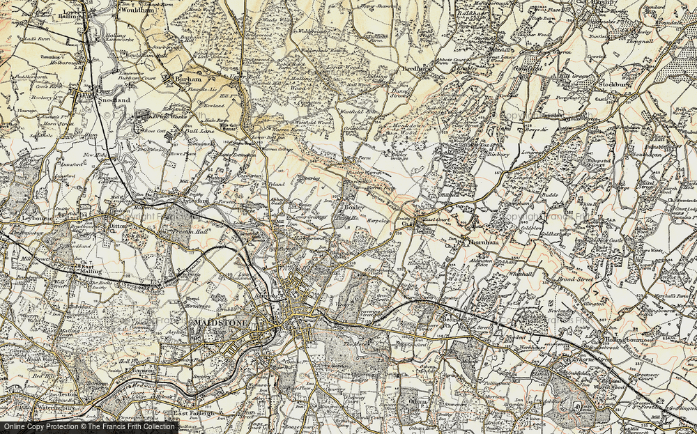 Old Map of Historic Map covering Boxley Ho in 1897-1898