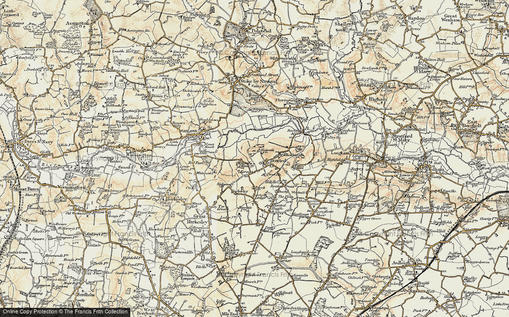Old Map of Historic Map covering Boxted Lodge in 1898-1899