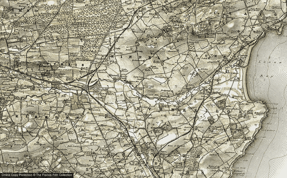 Old Map of Historic Map covering Braikie Castle in 1907-1908