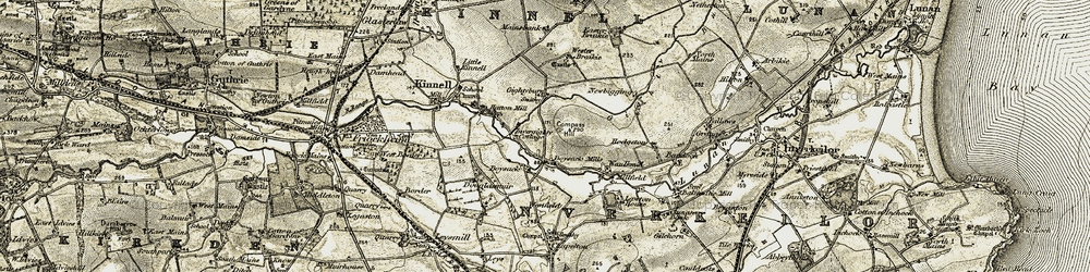 Old map of Wester Braikie in 1907-1908