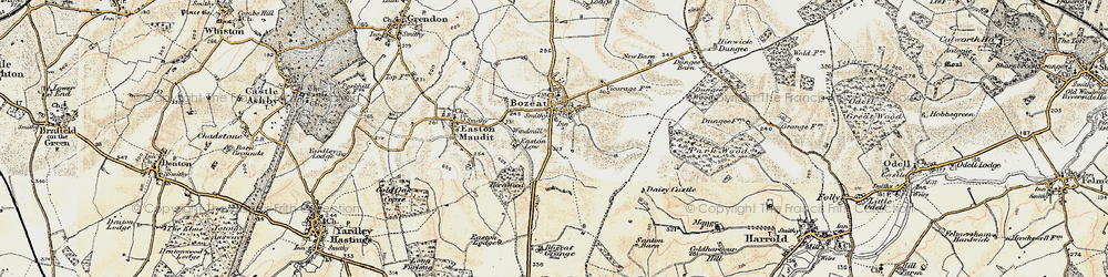 Old map of Bozeat Grange in 1898-1901