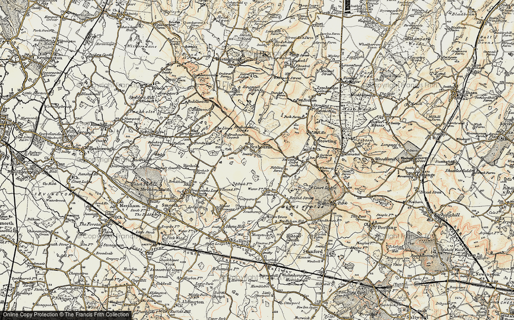 Old Map of Brabourne, 1898 in 1898