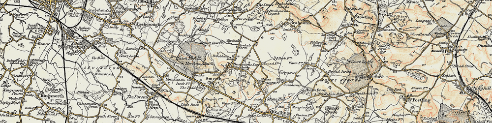 Old map of Brabourne Lees in 1897-1898