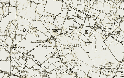 Old map of Brabster Moss in 1911-1912