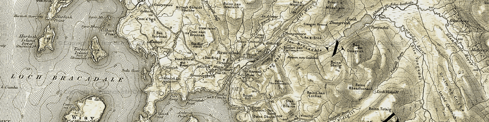 Old map of Bracadale in 1908-1909
