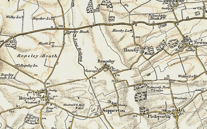 Old map of Braceby in 1902-1903