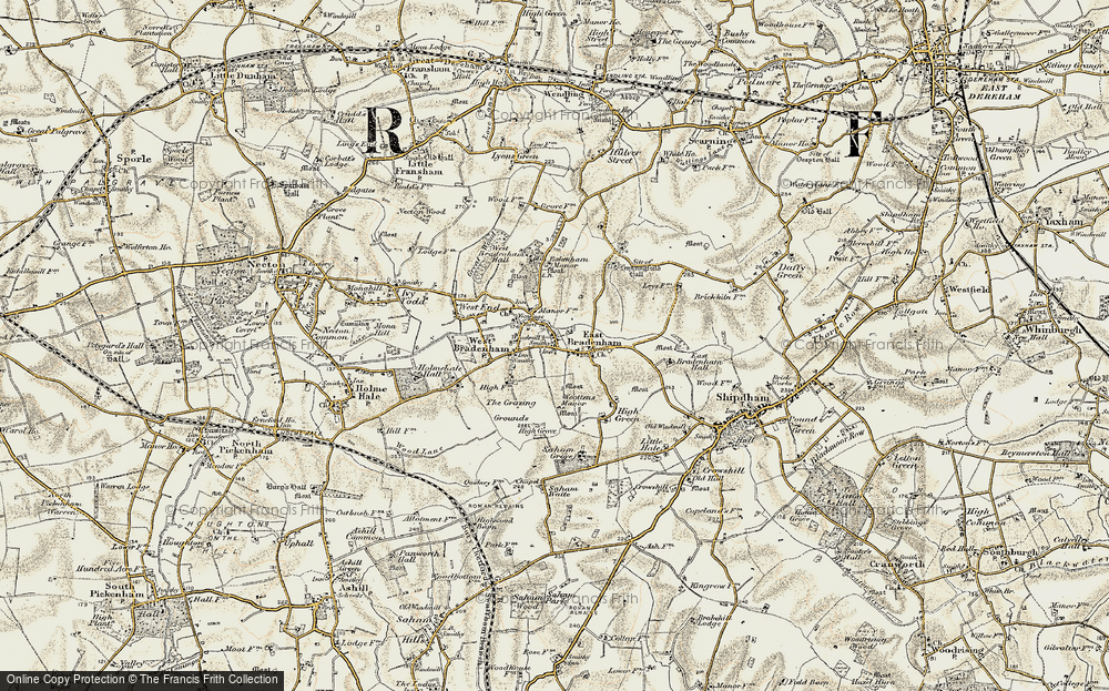 Old Map of Historic Map covering Bradenham Hall in 1901-1902