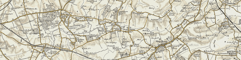 Old map of Bradenham Hall in 1901-1902