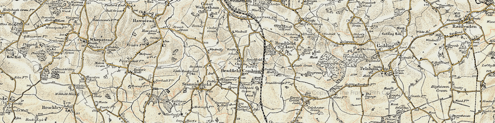 Old map of Bradfield Combust in 1899-1901