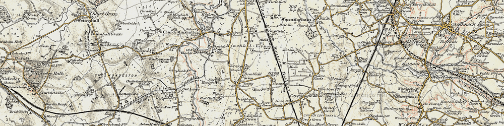 Old map of Bradfield Green in 1902-1903