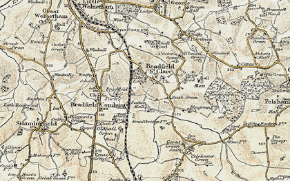 Old map of Bradfield St Clare in 1899-1901