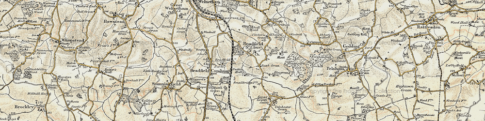 Old map of Bradfield St Clare in 1899-1901