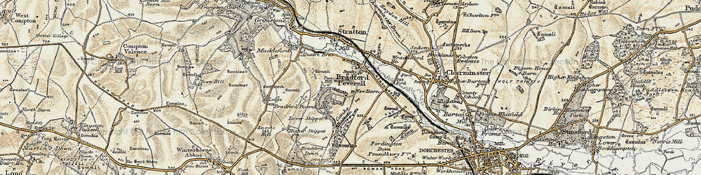 Old map of Bradford Peverell in 1899