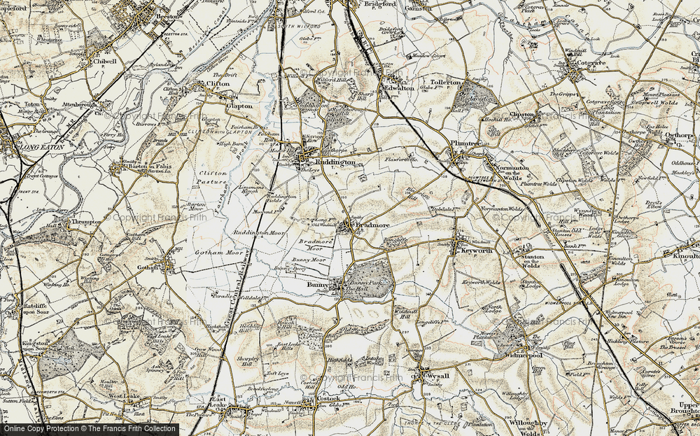 Old Map of Historic Map covering Bunny Moor in 1902-1903