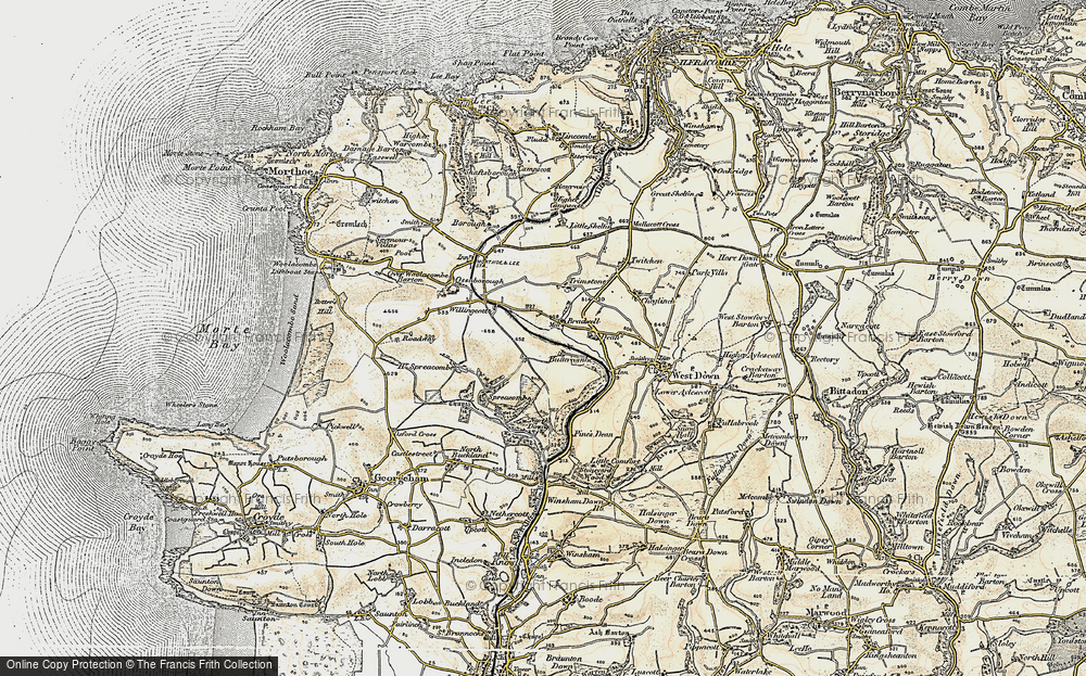 Old Map of Historic Map covering Buttercombe Barton in 1900