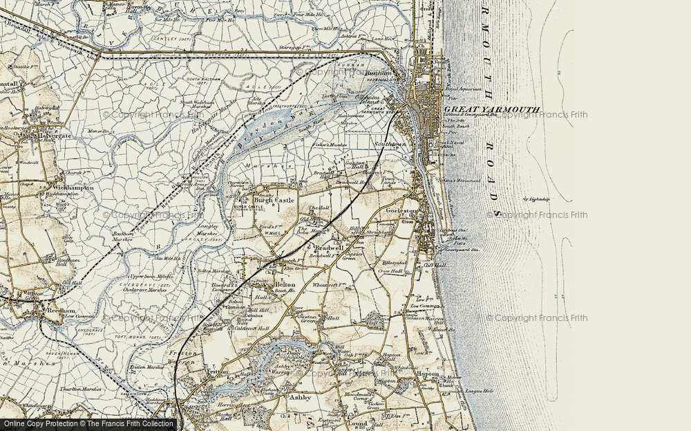 Old Map of Historic Map covering Bradwell Hall in 1901-1902