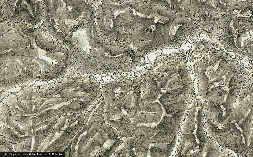 Old Map of Historic Map covering Linn of Corriemulzie in 1908