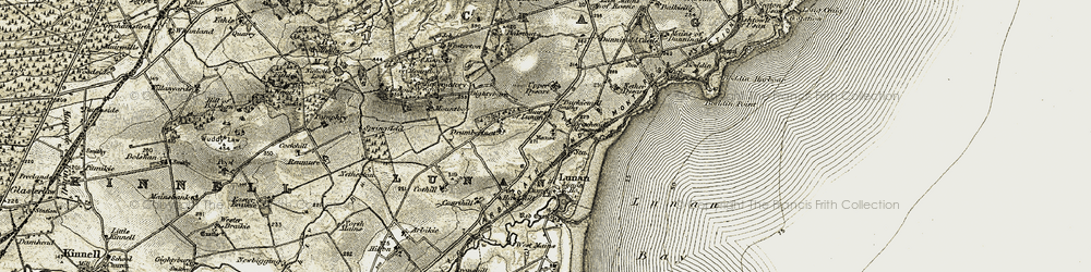 Old map of Braehead of Lunan in 1907-1908