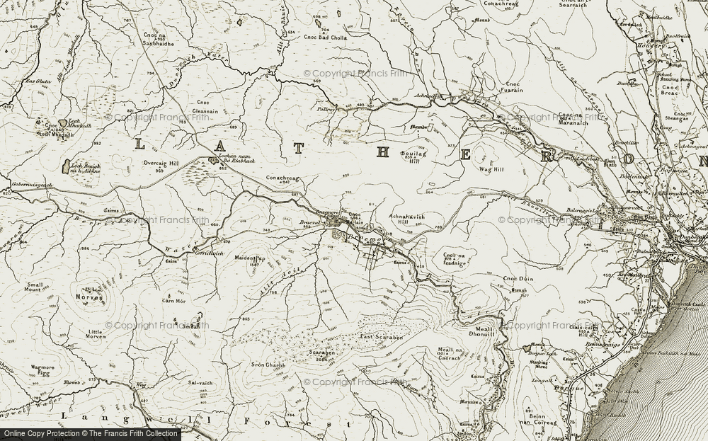 Old Map of Historic Map covering Achinavish Hill in 1911-1912