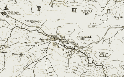Old map of Achinavish Hill in 1911-1912