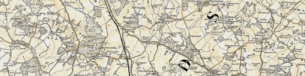 Old map of Bragbury End in 1898-1899