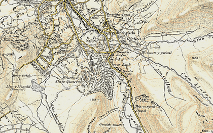 Old map of Nant Ffrancon in 1903-1910