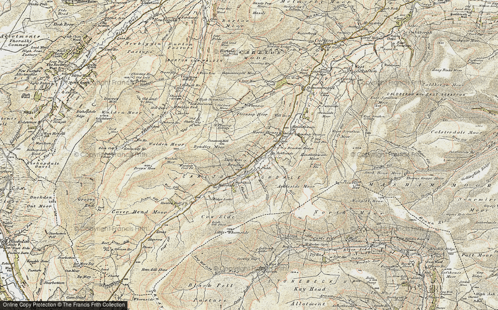 Old Map of Historic Map covering Arkleside Gill in 1903-1904
