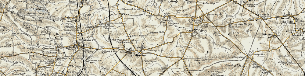 Old map of Bramcote Mains in 1901-1902