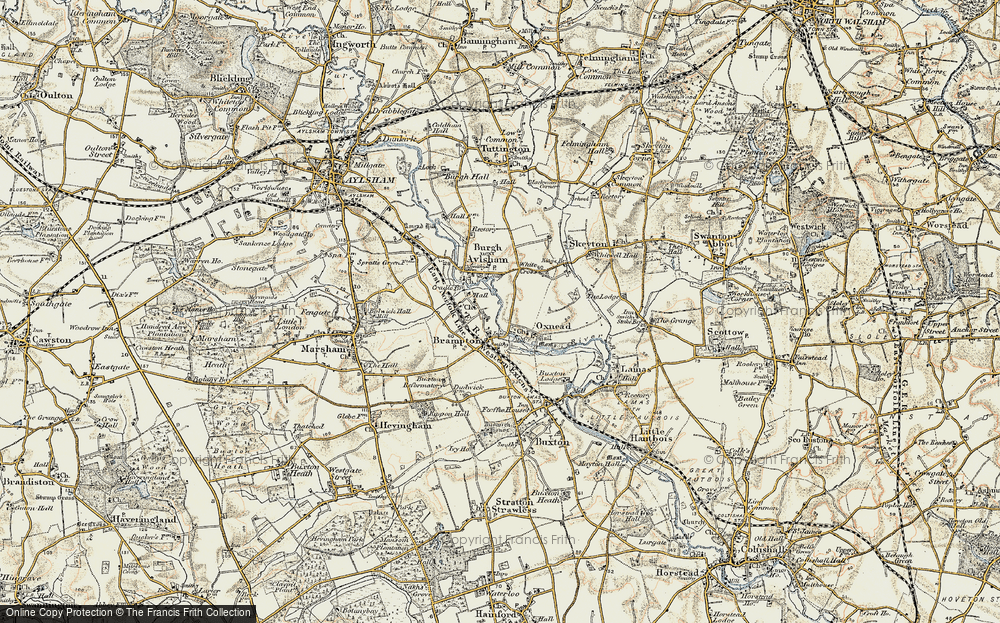 Old Map of Historic Map covering Bure Valley Railway and Walk in 1901-1902
