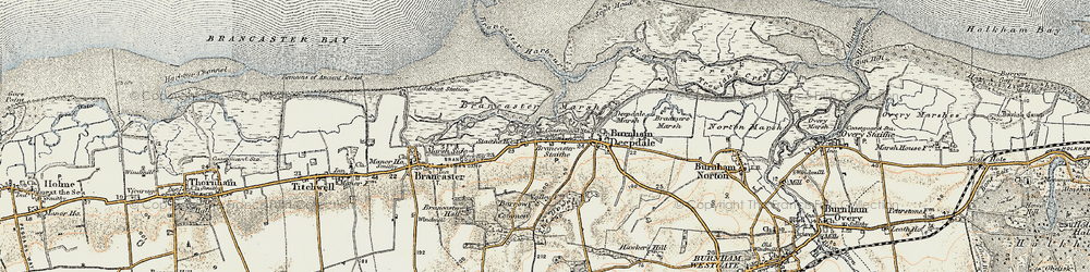 Old map of Brancaster Marsh in 1901-1902