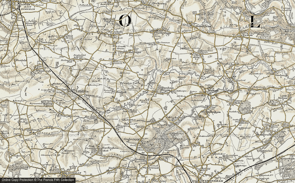 Old Map of Brandon Parva, 1901-1902 in 1901-1902