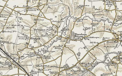 Old map of Brandon Parva in 1901-1902